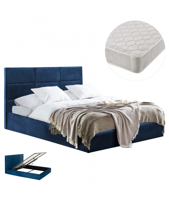 ΚΡΕΒΑΤΙ ΔΙΠΛΟ & ΣΤΡΩΜΑ BRILEY HM21272.03 ΜΠΛΕ ΒΕΛΟΥΔΟ ΜΕ ΑΠΟΘ.ΧΩΡΟ--ΓΙΑ 160x200εκ