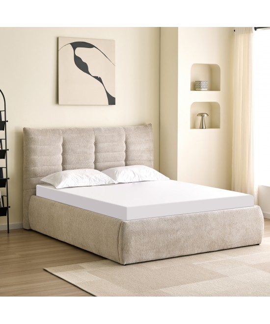 ΚΡΕΒΑΤΙ ΔΙΠΛΟ SANDRA HM732.03 ΜΠΕΖ ΥΦΑΣΜΑ & ΑΠΟΘΗΚΕΥΤΙΚΟΣ ΧΩΡΟΣ ΓΙΑ  ΣΤΡΩΜΑ 160x200εκ