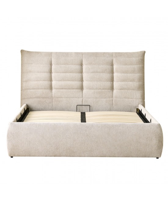 ΚΡΕΒΑΤΙ ΔΙΠΛΟ SANDRA HM732.03 ΜΠΕΖ ΥΦΑΣΜΑ & ΑΠΟΘΗΚΕΥΤΙΚΟΣ ΧΩΡΟΣ ΓΙΑ  ΣΤΡΩΜΑ 160x200εκ