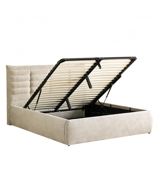 ΚΡΕΒΑΤΙ ΔΙΠΛΟ SANDRA HM732.03 ΜΠΕΖ ΥΦΑΣΜΑ & ΑΠΟΘΗΚΕΥΤΙΚΟΣ ΧΩΡΟΣ ΓΙΑ  ΣΤΡΩΜΑ 160x200εκ