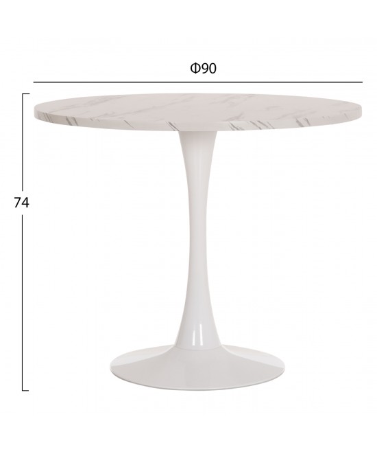 ΤΡΑΠΕΖΙ ΤΡΑΠΕΖΑΡΙΑΣ ROLLO HM9421.11 ΣΤΡΟΓΓΥΛΟ WHITE MARBLE Φ90x74Υεκ.