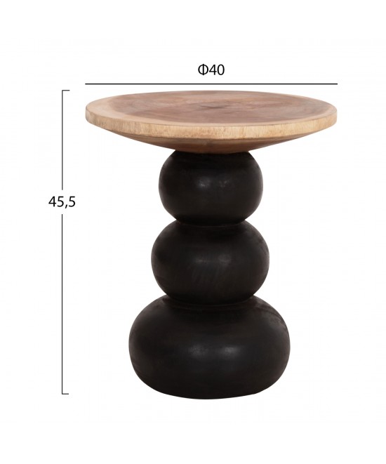 ΒΟΗΘΗΤΙΚΟ ΤΡΑΠΕΖΑΚΙ ΣΤΡΟΓΓΥΛΟ JACKY HM9890 SUAR ΞΥΛΟ ΦΥΣΙΚΟ & ΜΑΥΡΟ Φ40x45,5Υεκ.