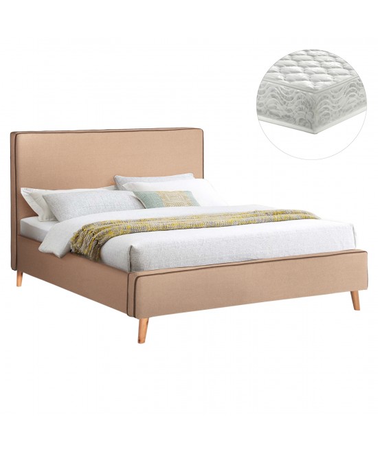 ΚΡΕΒΑΤΙ ΜΕ ΣΤΡΩΜΑ INDRA HM21280.02 ΜΠΕΖ ΥΦΑΣΜΑ--ΓΙΑ 160x200εκ