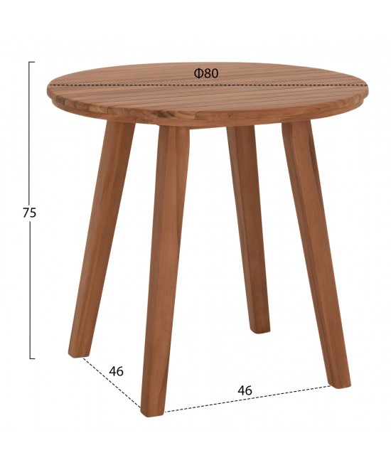 TΡΑΠΕΖΙ ΤΡΑΠΕΖΑΡΙΑΣ ΣΤΡΟΓΓΥΛΟ DANTE HM6379 ΞΥΛΟ TEAK Φ80x75Υεκ.