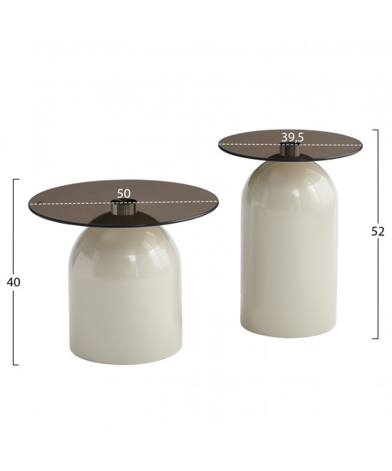 ΣΕΤ 2 ΤΡΑΠΕΖΙΑ ΣΑΛΟΝΙΟΥ BELLINS HM18314.04 ΜΠΕΖ ΜΕΤΑΛ.ΒΑΣΕΙΣ--ΓΥΑΛΙ Φ50εκ & Φ40εκ