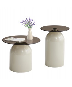 ΣΕΤ 2 ΤΡΑΠΕΖΙΑ ΣΑΛΟΝΙΟΥ BELLINS HM18314.04 ΜΠΕΖ ΜΕΤΑΛ.ΒΑΣΕΙΣ--ΓΥΑΛΙ Φ50εκ & Φ40εκ