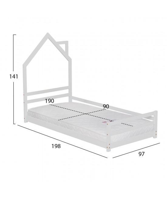 ΚΡΕΒΑΤΙ ΠΑΙΔΙΚΟ ΜΕ ΣΤΡΩΜΑ HOUSER HM21301 ΞΥΛΟ ΠΕΥΚΟΥ ΣΕ ΛΕΥΚΟ--ΣΤΡΩΜΑ 90x190εκ