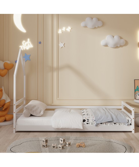 ΚΡΕΒΑΤΙ ΠΑΙΔΙΚΟ ΜΕ ΣΤΡΩΜΑ HOUSER HM21301 ΞΥΛΟ ΠΕΥΚΟΥ ΣΕ ΛΕΥΚΟ--ΣΤΡΩΜΑ 90x190εκ