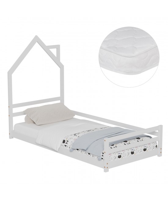 ΚΡΕΒΑΤΙ ΠΑΙΔΙΚΟ ΜΕ ΣΤΡΩΜΑ HOUSER HM21301 ΞΥΛΟ ΠΕΥΚΟΥ ΣΕ ΛΕΥΚΟ--ΣΤΡΩΜΑ 90x190εκ
