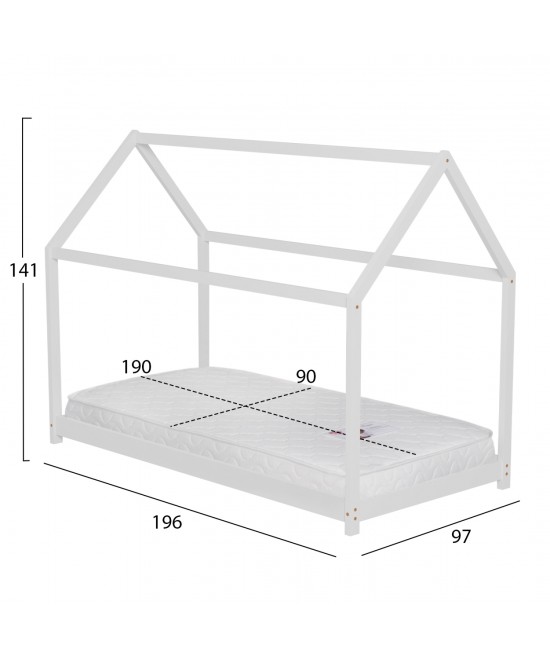 ΚΡΕΒΑΤΙ ΠΑΙΔΙΚΟ ΜΕ ΣΤΡΩΜΑ PEPE HM21302.01 ΞΥΛΟ ΠΕΥΚΟΥ ΣΕ ΛΕΥΚΟ--ΣΤΡΩΜΑ 90x190εκ