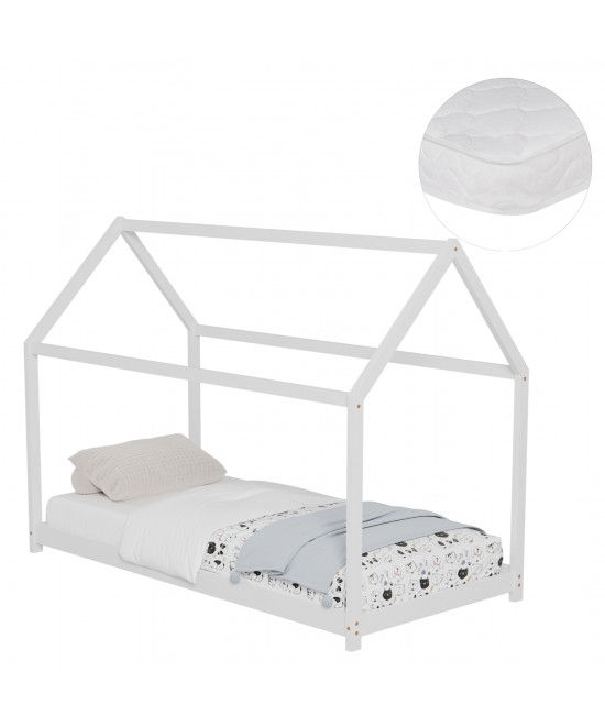 ΚΡΕΒΑΤΙ ΠΑΙΔΙΚΟ ΜΕ ΣΤΡΩΜΑ PEPE HM21302.01 ΞΥΛΟ ΠΕΥΚΟΥ ΣΕ ΛΕΥΚΟ--ΣΤΡΩΜΑ 90x190εκ