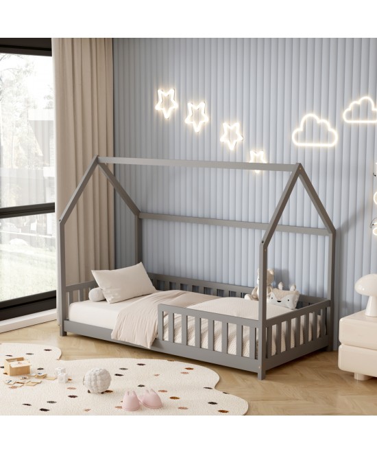 ΚΡΕΒΑΤΙ ΠΑΙΔΙΚΟ ΜΕ ΣΤΡΩΜΑ PHYLLIS HM21304.02 ΞΥΛΟ ΠΕΥΚΟΥ ΣΕ ΓΚΡΙ--ΣΤΡΩΜΑ 90x190εκ