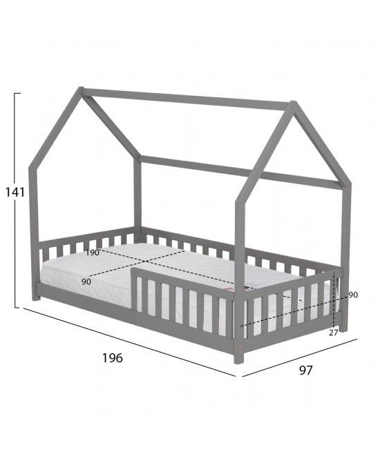 ΚΡΕΒΑΤΙ ΠΑΙΔΙΚΟ ΜΕ ΣΤΡΩΜΑ PHYLLIS HM21304.02 ΞΥΛΟ ΠΕΥΚΟΥ ΣΕ ΓΚΡΙ--ΣΤΡΩΜΑ 90x190εκ