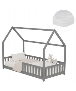 ΚΡΕΒΑΤΙ ΠΑΙΔΙΚΟ ΜΕ ΣΤΡΩΜΑ PHYLLIS HM21304.02 ΞΥΛΟ ΠΕΥΚΟΥ ΣΕ ΓΚΡΙ--ΣΤΡΩΜΑ 90x190εκ