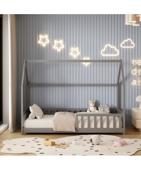 ΚΡΕΒΑΤΙ ΠΑΙΔΙΚΟ ΜΕ ΣΤΡΩΜΑ PHYLLIS HM21304.02 ΞΥΛΟ ΠΕΥΚΟΥ ΣΕ ΓΚΡΙ--ΣΤΡΩΜΑ 90x190εκ