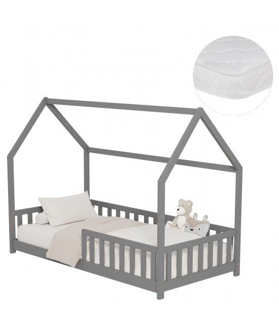 ΚΡΕΒΑΤΙ ΠΑΙΔΙΚΟ ΜΕ ΣΤΡΩΜΑ PHYLLIS HM21304.02 ΞΥΛΟ ΠΕΥΚΟΥ ΣΕ ΓΚΡΙ--ΣΤΡΩΜΑ 90x190εκ