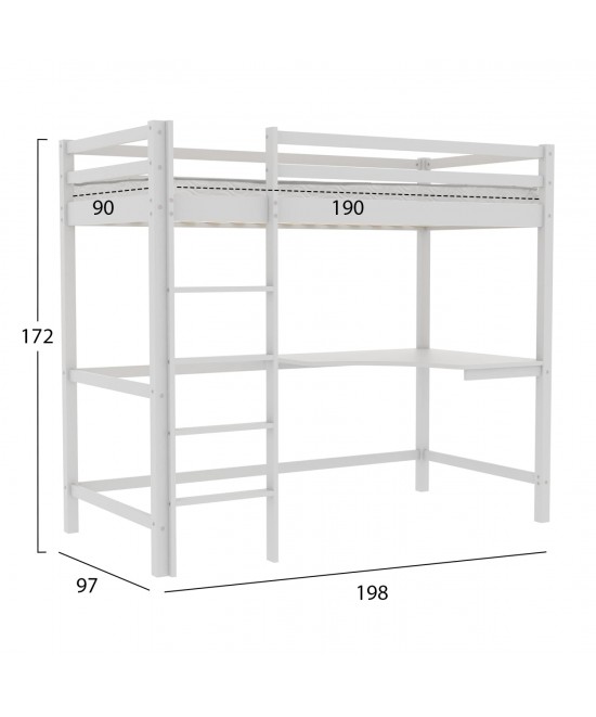 ΚΟΥΚΕΤΑ ΠΑΙΔΙΚΗ ΜΕ ΓΡΑΦΕΙΟ AKRON HM21311.01 ΞΥΛΟ ΠΕΥΚΟΥ ΛΕΥΚΟ--ME ΣΤΡΩΜΑ 90x190εκ