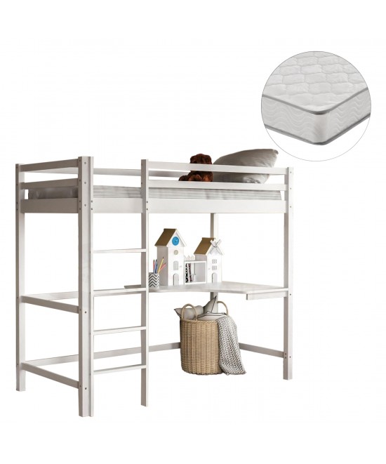 ΚΟΥΚΕΤΑ ΠΑΙΔΙΚΗ ΜΕ ΓΡΑΦΕΙΟ AKRON HM21311.01 ΞΥΛΟ ΠΕΥΚΟΥ ΛΕΥΚΟ--ME ΣΤΡΩΜΑ 90x190εκ