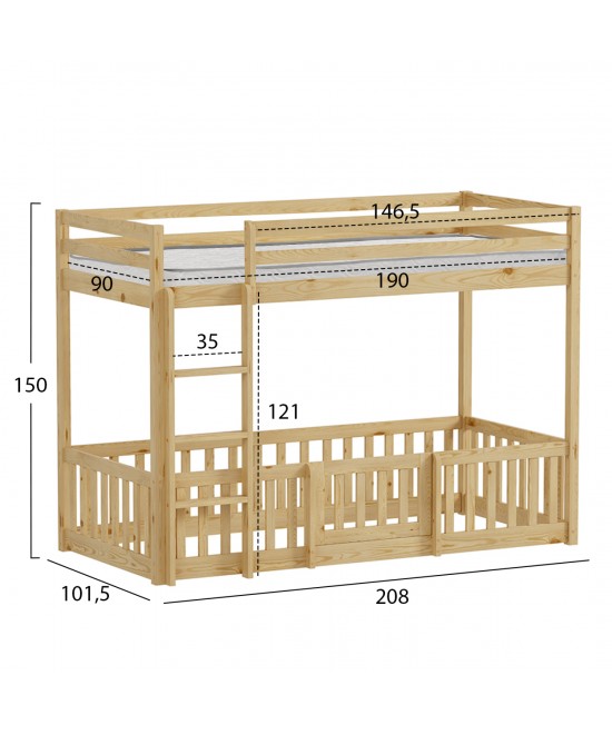 ΚΟΥΚΕΤΑ ΠΑΙΔΙΚΗ ΜΕ ΠΑΡΚΑΚΙ PLAYKID HM21312 ΞΥΛΟ ΠΕΥΚΟΥ ΦΥΣΙΚΟ--ME ΣΤΡΩΜΑ 90x190εκ