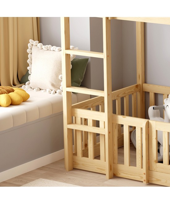 ΚΟΥΚΕΤΑ ΠΑΙΔΙΚΗ ΜΕ ΠΑΡΚΑΚΙ PLAYKID HM21312 ΞΥΛΟ ΠΕΥΚΟΥ ΦΥΣΙΚΟ--ME ΣΤΡΩΜΑ 90x190εκ