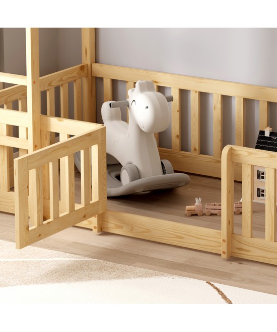 ΚΟΥΚΕΤΑ ΠΑΙΔΙΚΗ ΜΕ ΠΑΡΚΑΚΙ PLAYKID HM21312 ΞΥΛΟ ΠΕΥΚΟΥ ΦΥΣΙΚΟ--ME ΣΤΡΩΜΑ 90x190εκ