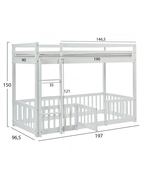 ΚΟΥΚΕΤΑ ΠΑΙΔΙΚΗ ΜΕ ΠΑΡΚΑΚΙ PLAYKID HM21312.01 ΞΥΛΟ ΠΕΥΚΟΥ ΛΕΥΚΟ--ME ΣΤΡΩΜΑ 90x190εκ