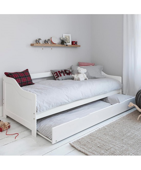 ΚΡΕΒΑΤΙ ΚΑΝΑΠΕΣ ΜΕ ΣΥΡΟΜΕΝΟ TRADDY HM21313 ΞΥΛΟ ΠΕΥΚΟΥ ΛΕΥΚΟ--ΜΕ 2 ΣΤΡΩΜΑΤΑ 90x190εκ