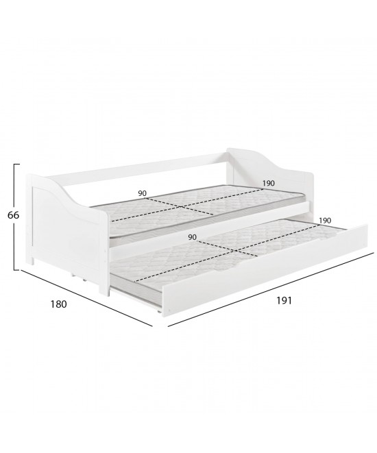 ΚΡΕΒΑΤΙ ΚΑΝΑΠΕΣ ΜΕ ΣΥΡΟΜΕΝΟ TRADDY HM21313 ΞΥΛΟ ΠΕΥΚΟΥ ΛΕΥΚΟ--ΜΕ 2 ΣΤΡΩΜΑΤΑ 90x190εκ