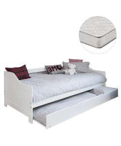 ΚΡΕΒΑΤΙ ΚΑΝΑΠΕΣ ΜΕ ΣΥΡΟΜΕΝΟ TRADDY HM21313 ΞΥΛΟ ΠΕΥΚΟΥ ΛΕΥΚΟ--ΜΕ 2 ΣΤΡΩΜΑΤΑ 90x190εκ