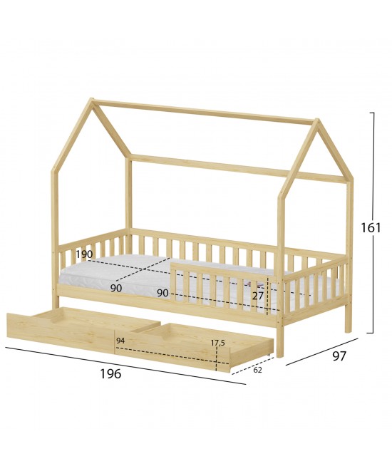 ΚΡΕΒΑΤΙ ΠΑΙΔΙΚΟ ΜΕ ΣΥΡΤΑΡΙΑ PHYLLIS HM21324 ΞΥΛΟ ΠΕΥΚΟΥ ΦΥΣΙΚΟ--ΜΕ ΣΤΡΩΜΑ 90x190εκ