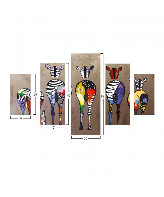 ΠΙΝΑΚΑΣ ΠΕΝΤΑΠΤΥΧΟ MDF COLORFUL ZEBRAS 82Χ56x3 HM7207.03