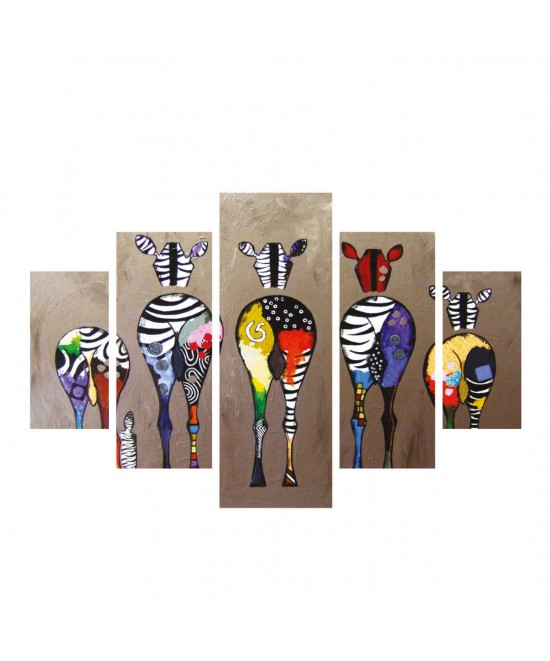 ΠΙΝΑΚΑΣ ΠΕΝΤΑΠΤΥΧΟ MDF COLORFUL ZEBRAS 82Χ56x3 HM7207.03