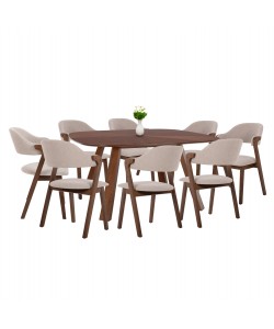 ΣΕΤ ΤΡΑΠΕΖΑΡΙΑΣ 9ΤΜΧ RIDER HM21341 ΤΡΑΠΕΖΙ ΑΠΟ MDF--ΚΑΡΕΚΛΕΣ RUBBERWOOD & ΥΦΑΣΜΑ
