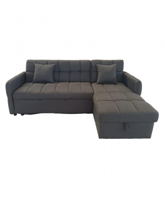 ΓΩΝΙΑΚΟΣ ΚΑΝΑΠΕΣ-ΚΡΕΒΑΤΙ ΑΝΑΣΤΡΕΨΙΜΟΣ NEZU HM3294.01 ΓΚΡΙ ΥΦΑΣΜΑ 213x145x83Υεκ.