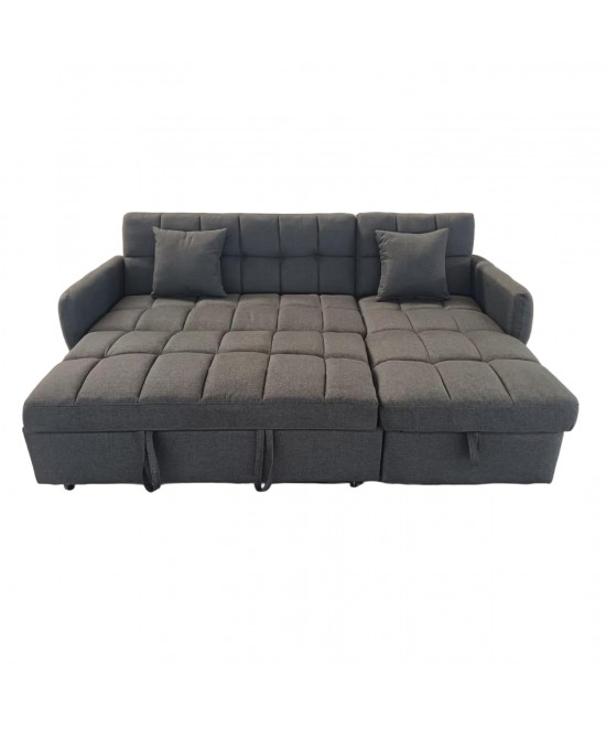 ΓΩΝΙΑΚΟΣ ΚΑΝΑΠΕΣ-ΚΡΕΒΑΤΙ ΑΝΑΣΤΡΕΨΙΜΟΣ NEZU HM3294.01 ΓΚΡΙ ΥΦΑΣΜΑ 213x145x83Υεκ.