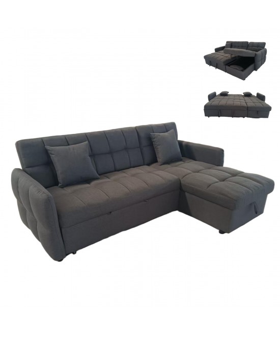 ΓΩΝΙΑΚΟΣ ΚΑΝΑΠΕΣ-ΚΡΕΒΑΤΙ ΑΝΑΣΤΡΕΨΙΜΟΣ NEZU HM3294.01 ΓΚΡΙ ΥΦΑΣΜΑ 213x145x83Υεκ.