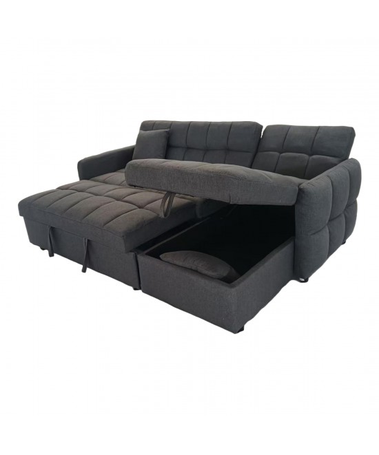 ΓΩΝΙΑΚΟΣ ΚΑΝΑΠΕΣ-ΚΡΕΒΑΤΙ ΑΝΑΣΤΡΕΨΙΜΟΣ NEZU HM3294.01 ΓΚΡΙ ΥΦΑΣΜΑ 213x145x83Υεκ.