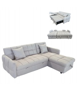 ΓΩΝΙΑΚΟΣ ΚΑΝΑΠΕΣ-ΚΡΕΒΑΤΙ ΑΝΑΣΤΡΕΨΙΜΟΣ NEZU HM3294.02 ΜΠΕΖ ΥΦΑΣΜΑ 210x140x78Υεκ.