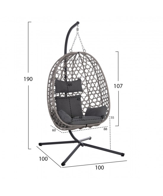 ΚΡΕΜΑΣΤΗ ΦΩΛΙΑ NESTA HM6468.01 ΓΚΡΙ ΜΕΤΑΛΛΟ & P.E.RATTAN 100x100x190Υεκ.