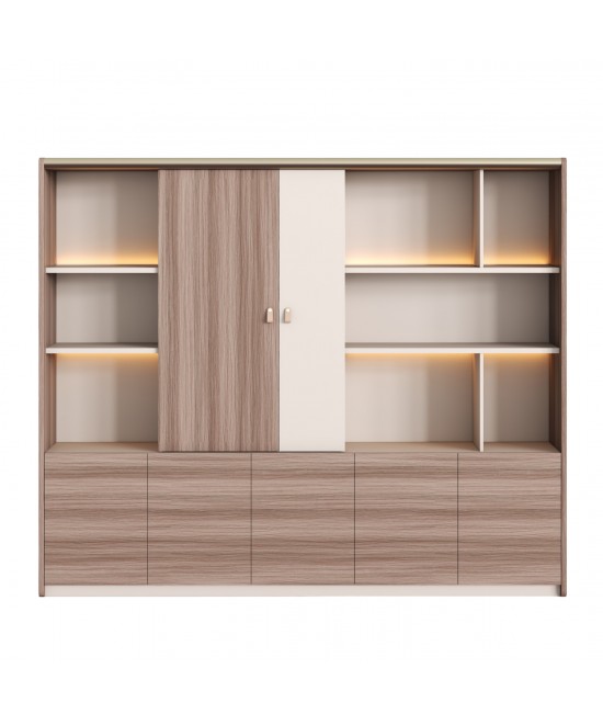 ΒΙΒΛΙΟΘΗΚΗ ΣΕΙΡΑ SUPERON HM2140 ΜΕΛΑΜΙΝΗ ΜΠΕΖ & ΦΥΣΙΚΟ--LED ΦΩΤΙΣΜΟΣ 240x40x200Υεκ