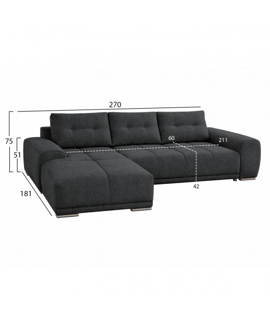 ΚΑΝΑΠΕΣ ΚΡΕΒΑΤΙ ΑΡΙΣΤΕΡΗ ΓΩΝΙΑ COMFYRA HM3336.01L ΓΚΡΙ ΥΦΑΣΜΑ 270x181x75Υεκ