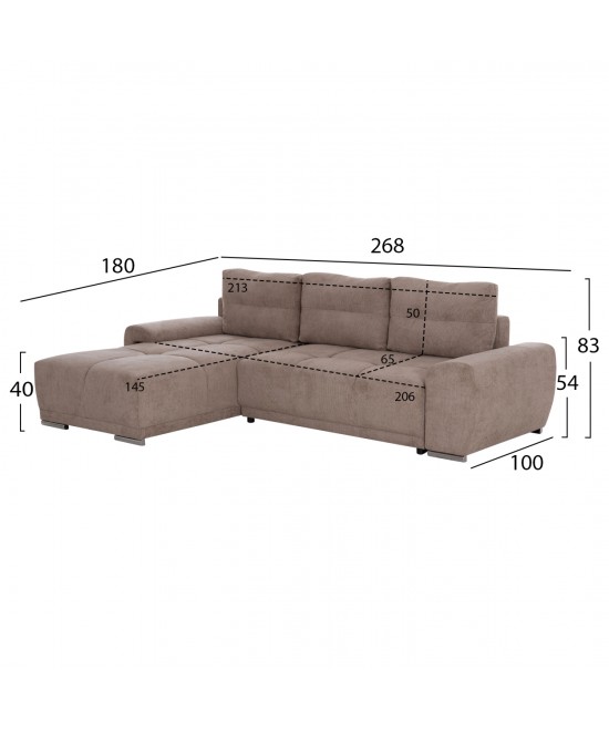 ΚΑΝΑΠΕΣ ΚΡΕΒΑΤΙ ΑΡΙΣΤΕΡΗ ΓΩΝΙΑ COMFYRA HM3336.03L ΜΠΕΖ ΥΦΑΣΜΑ 268x180x83Υεκ