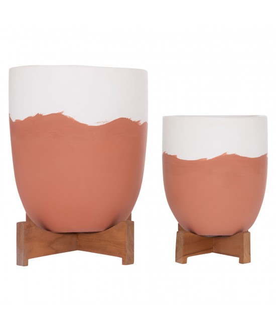 ΓΛΑΣΤΡΕΣ ΣΕΤ 2ΤΜΧ SEON HM4686.08 TERRACOTTA ΣΕ ΛΕΥΚΟ & ΤΕΡΑΚΟΤΑ--TEAK ΒΑΣΗ