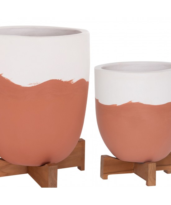 ΓΛΑΣΤΡΕΣ ΣΕΤ 2ΤΜΧ SEON HM4686.08 TERRACOTTA ΣΕ ΛΕΥΚΟ & ΤΕΡΑΚΟΤΑ--TEAK ΒΑΣΗ