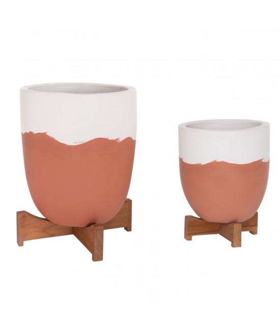 ΓΛΑΣΤΡΕΣ ΣΕΤ 2ΤΜΧ SEON HM4686.08 TERRACOTTA ΣΕ ΛΕΥΚΟ & ΤΕΡΑΚΟΤΑ--TEAK ΒΑΣΗ