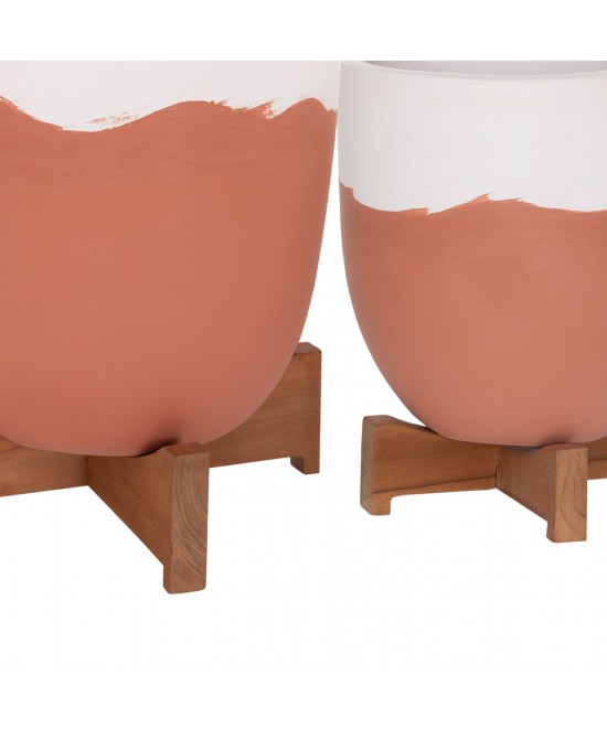 ΓΛΑΣΤΡΕΣ ΣΕΤ 2ΤΜΧ SEON HM4686.08 TERRACOTTA ΣΕ ΛΕΥΚΟ & ΤΕΡΑΚΟΤΑ--TEAK ΒΑΣΗ