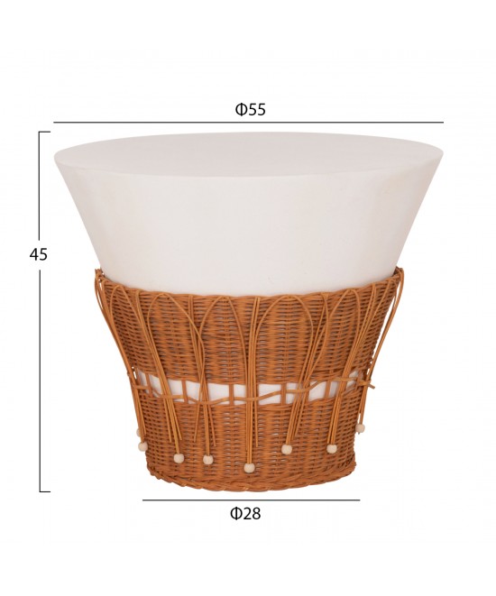 ΤΡΑΠΕΖΙ ΣΑΛΟΝΙΟΥ PERRAL HM18164.02L FIBER CEMENT ΛΕΥΚΟ-ΦΥΣΙΚΟ RATTAN--Φ55x45Υεκ
