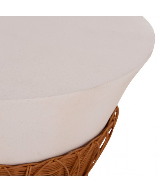 ΤΡΑΠΕΖΙ ΣΑΛΟΝΙΟΥ PERRAL HM18164.02L FIBER CEMENT ΛΕΥΚΟ-ΦΥΣΙΚΟ RATTAN--Φ55x45Υεκ