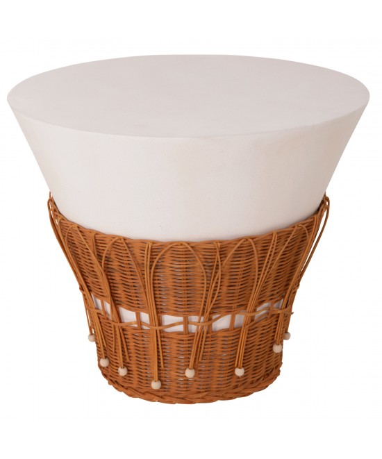 ΤΡΑΠΕΖΙ ΣΑΛΟΝΙΟΥ PERRAL HM18164.02L FIBER CEMENT ΛΕΥΚΟ-ΦΥΣΙΚΟ RATTAN--Φ55x45Υεκ