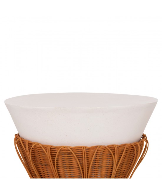 ΤΡΑΠΕΖΙ ΒΟΗΘΗΤΙΚΟ PERRAL HM18164.02S FIBER CEMENT ΛΕΥΚΟ-ΦΥΣΙΚΟ RATTAN--Φ42x36Υεκ